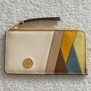 Tory Burch Robinson Patchwork Leather Top Zip Card Case